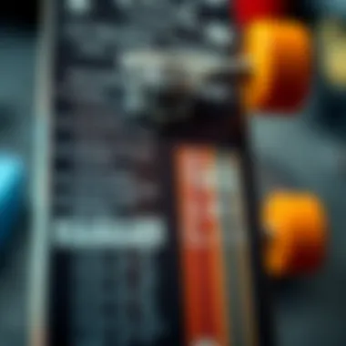 Close-up view of longboard technical specifications