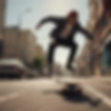 A skateboarder performing a trick in an urban environment