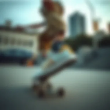 Adidas Slip-Ons in Action: Performance in Skateboarding A skater performing tricks while wearing Adidas slip-ons in an urban setting.