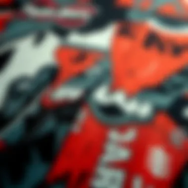 Close-up of fabric texture of an all over print tee shirt