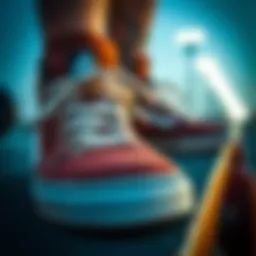 A close-up of stylish skateboard shoes showcasing intricate design details.