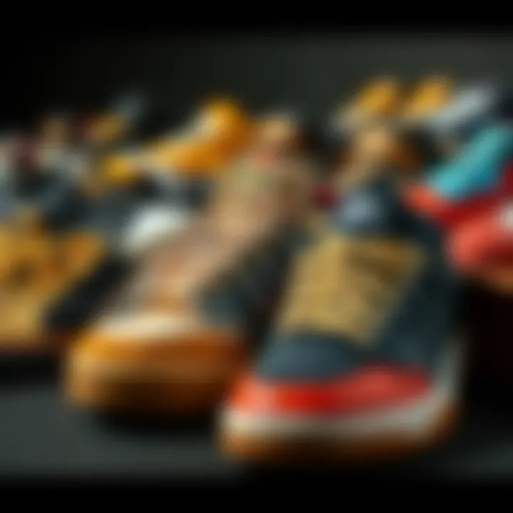 Diverse Styles of Skateboard Footwear A collection of various skateboard shoe models representing different styles and brands.