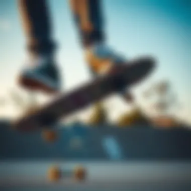 Skateboarding in Trendy Footwear A skateboarder performing tricks at a skatepark wearing trendy footwear.