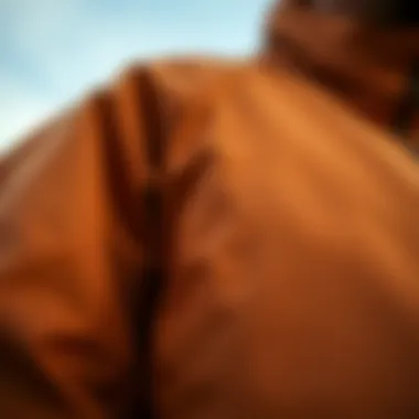 Detailed view of jacket's design elements and stitching