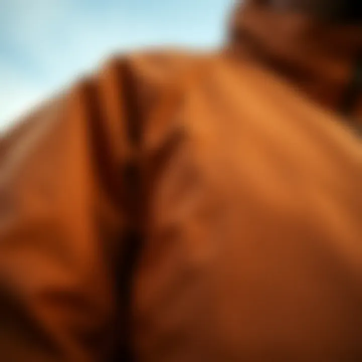 Detailed view of jacket's design elements and stitching