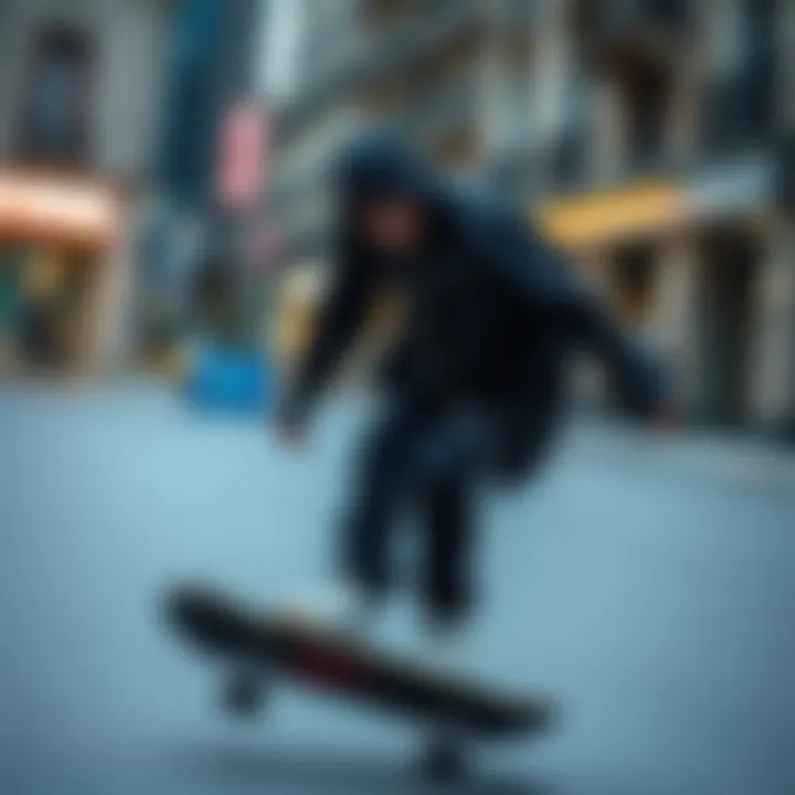 Skateboarder wearing Storm Fit Nike Jacket in urban environment