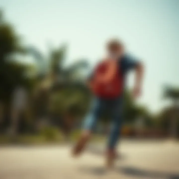 Skateboarding with Herschel Little America Skateboarder using Herschel Little America backpack