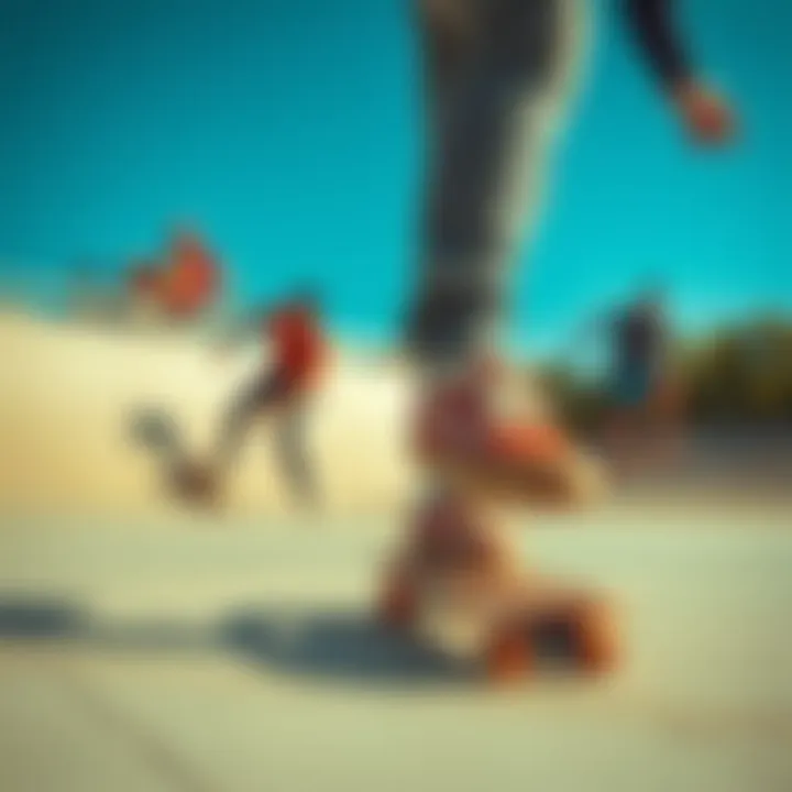 Skaters performing tricks in Vans shoes at a skate park