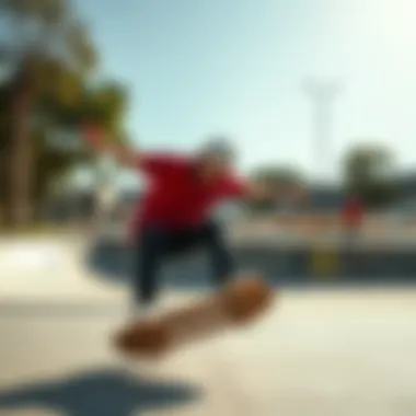 Baker Skate Team in Action A Baker skateboard team member performing a trick at a skate park