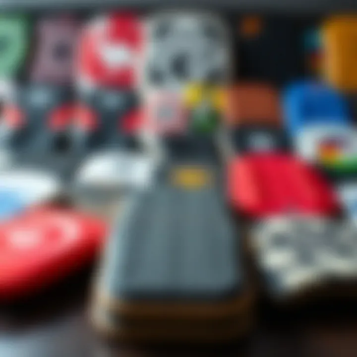 Diverse Range of Skateboard Pads Skateboard pads displayed with various designs and colors