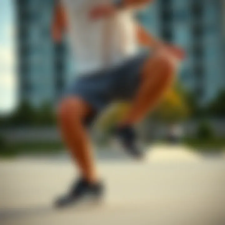 Athletic Tricks in Sweatshorts Athletic individual performing tricks in sweatshorts