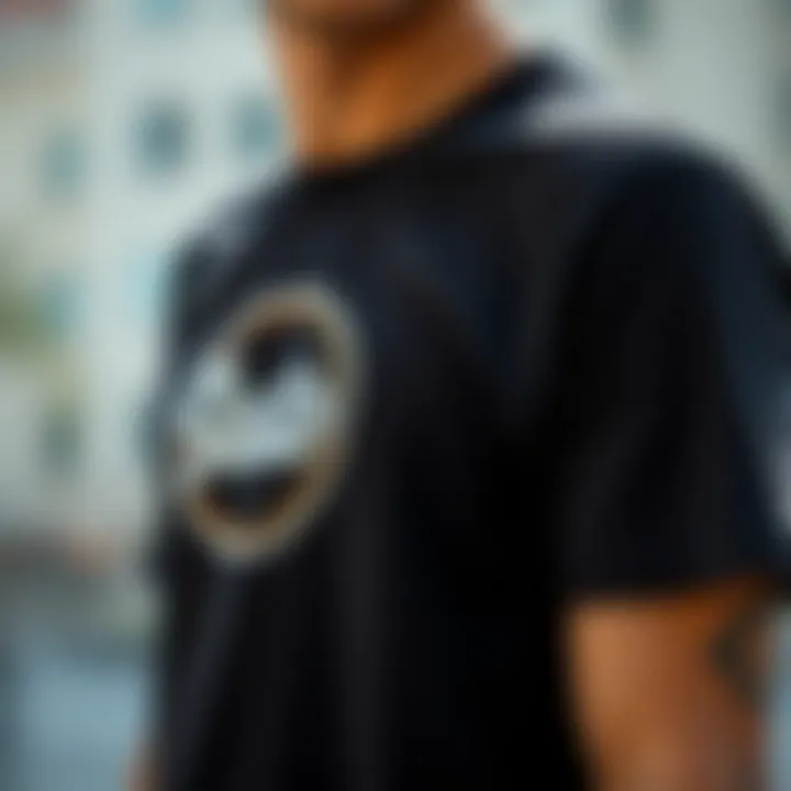 Close-up of a black t-shirt displaying a popular skate brand logo.