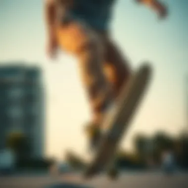 A skateboarder wearing bootcut cargo pants while performing a trick