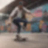 A vibrant skate park featuring Brixton apparel in action