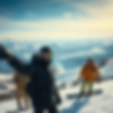 A scenic snowboarding landscape with Burton gear equipped with GORE-TEX technology, emphasizing outdoor performance