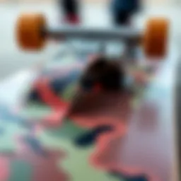 Close-up of camo grip tape on skateboard