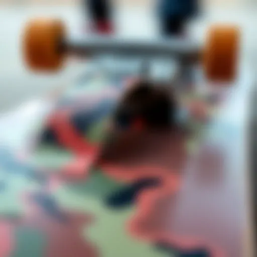 Close-up of camo grip tape on skateboard