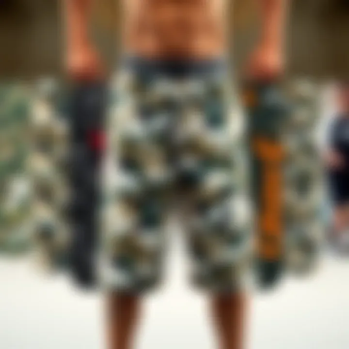 Collage of different styles of camo sweatshorts