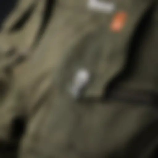 A close-up view of cargo army pants showcasing their pockets and stitching details