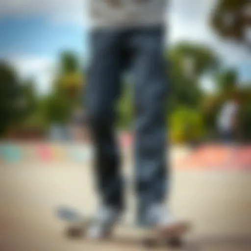 Vintage cargo pants showcased in a skate park setting