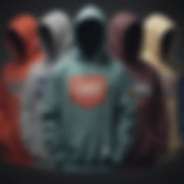 A variety of Champion hoodies displayed