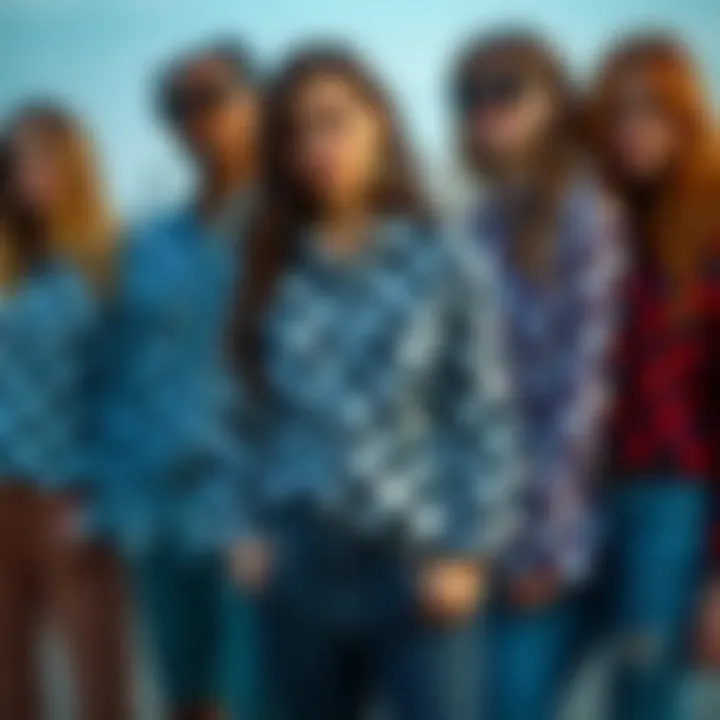 Versatility of Checkerboard in Fashion Diverse group showcasing checkerboard shirts in different outfits