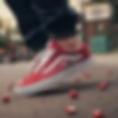 Group of skaters wearing Cherry Vans Old Skool, highlighting its cultural significance.