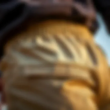 Close-up of elastic waist feature in chino pants