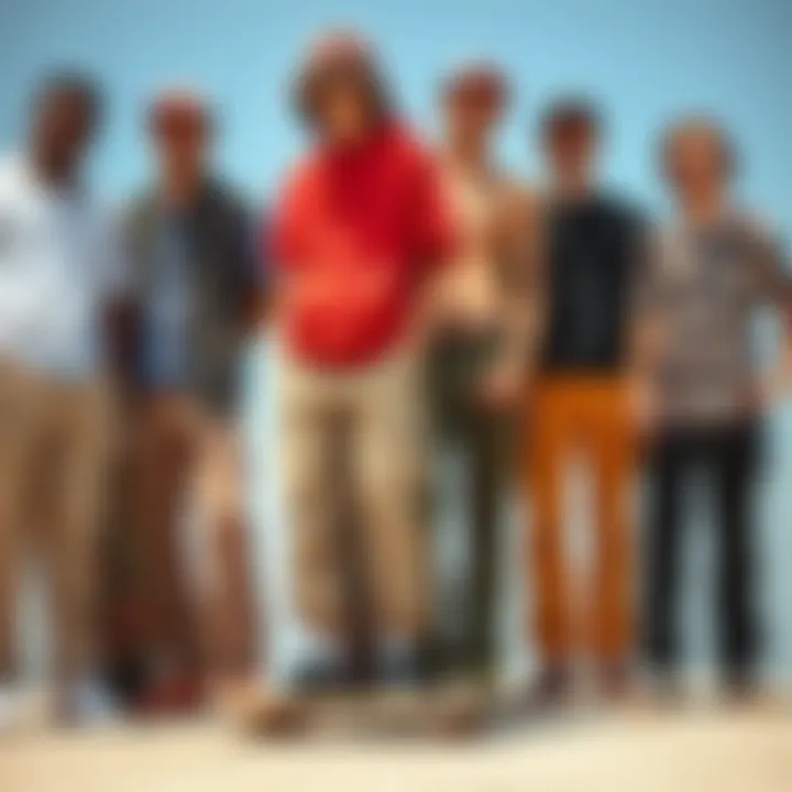 Group of skateboarders in various styles of chino pants