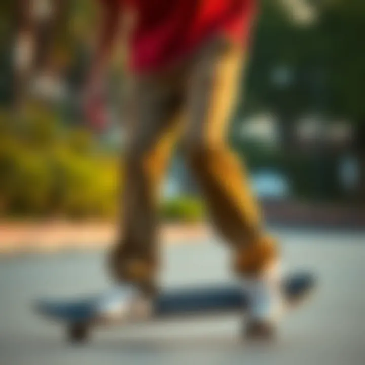 Stylish skateboarder wearing elastic waist chino pants