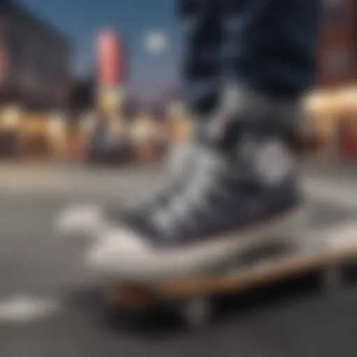 A classic pair of Chuck Taylor All Star shoes on a skateboard