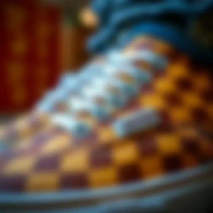 Detailed Look at Vans Design Close-up of golden brown checkered Vans design