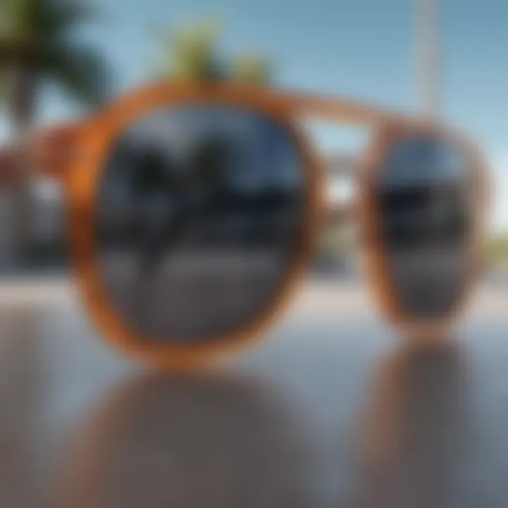 Close-up of sunglasses showcasing premium materials