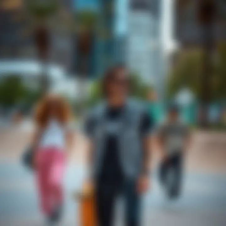 RVCA Style at City Skate Park Fashionable individuals showcasing RVCA style in a city skate park