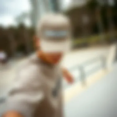 Skateboarder wearing a Converse hat at a skate park