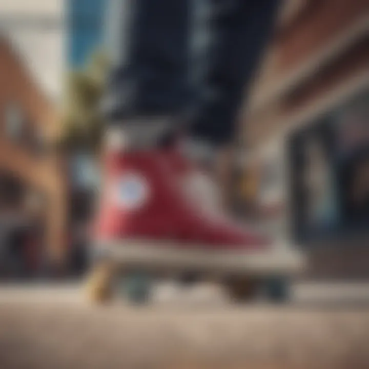 A skateboarder wearing Converse gear, reflecting skate culture.