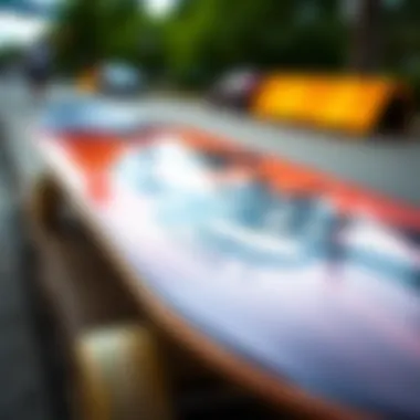 Unique Graphic Design on Longboard Deck Custom longboard deck showcasing unique graphic design