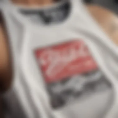 Close-up of a unique cropped tank top design with skate brand logo