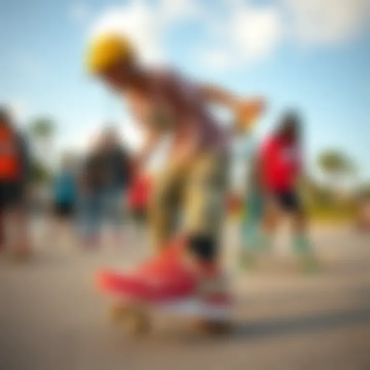 Cultural Significance of New Balance in Skateboarding Community A vibrant skateboarding scene featuring diverse skaters and New Balance shoes, highlighting cultural impact