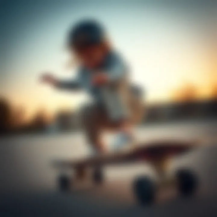 Engaged child learning skateboarding skills