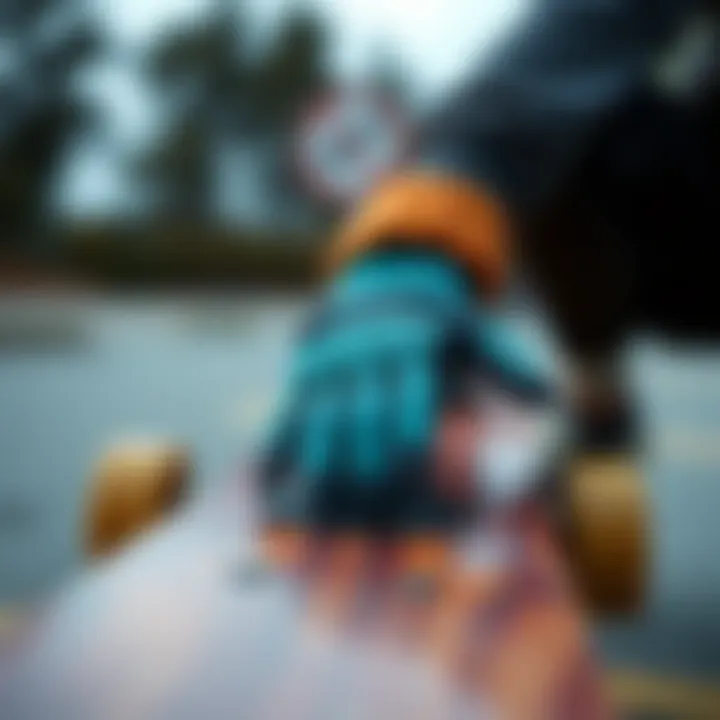 Stylish Dakine Gloves on a Skateboard Stylish Dakine gloves showcased on a skateboard