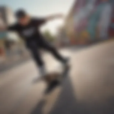 A skater performing tricks wearing DC Shoes Court Graffik on a vibrant skate park backdrop.