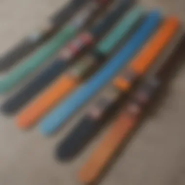 Flat lay of different Dickies click belt colors and textures