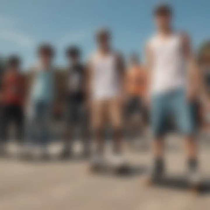 Group of skateboarders showcasing diverse cropped tank tops