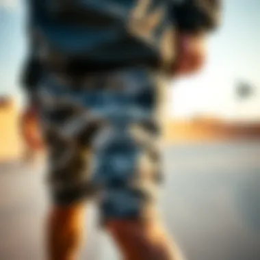 Skateboarding accessories paired with sweat shorts