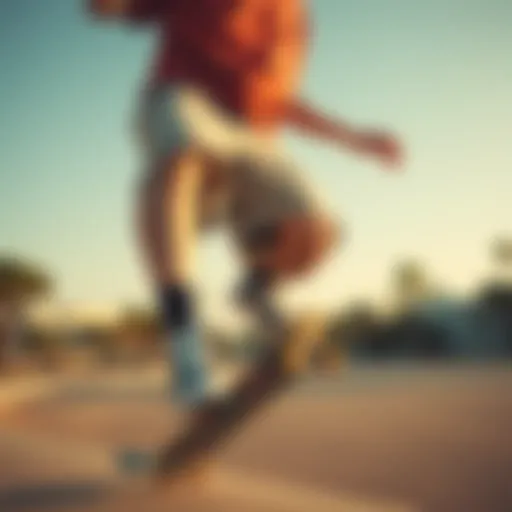 Skateboarding in Style: Sweat Shorts in Action Dynamic skateboarding action showcasing stylish sweat shorts