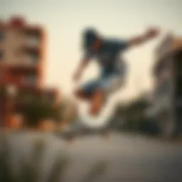 Dynamic skateboarder showcasing trendy sweat shorts in mid-action