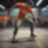 Dynamic skateboarding scene featuring the orange Nike shirt