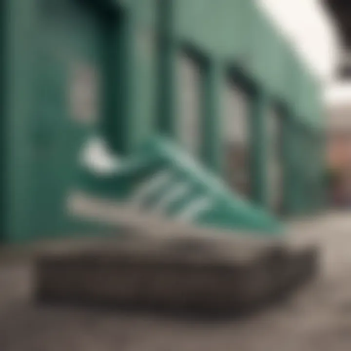 The adidas Busenitz Green in an urban skateboarding environment