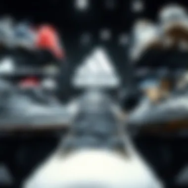 Close-up of skateboard shoes on display at an Adidas store